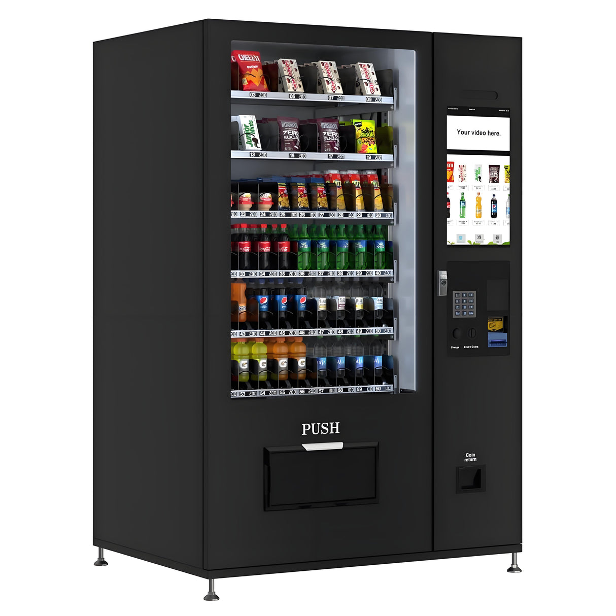 Kolvending Refrigerated Snack and Drink Vending Machine with 60 Slots and 22 Inch Touch Screen with Bill and Coin Acceptor in Black (KM-VMRT-50-BC)