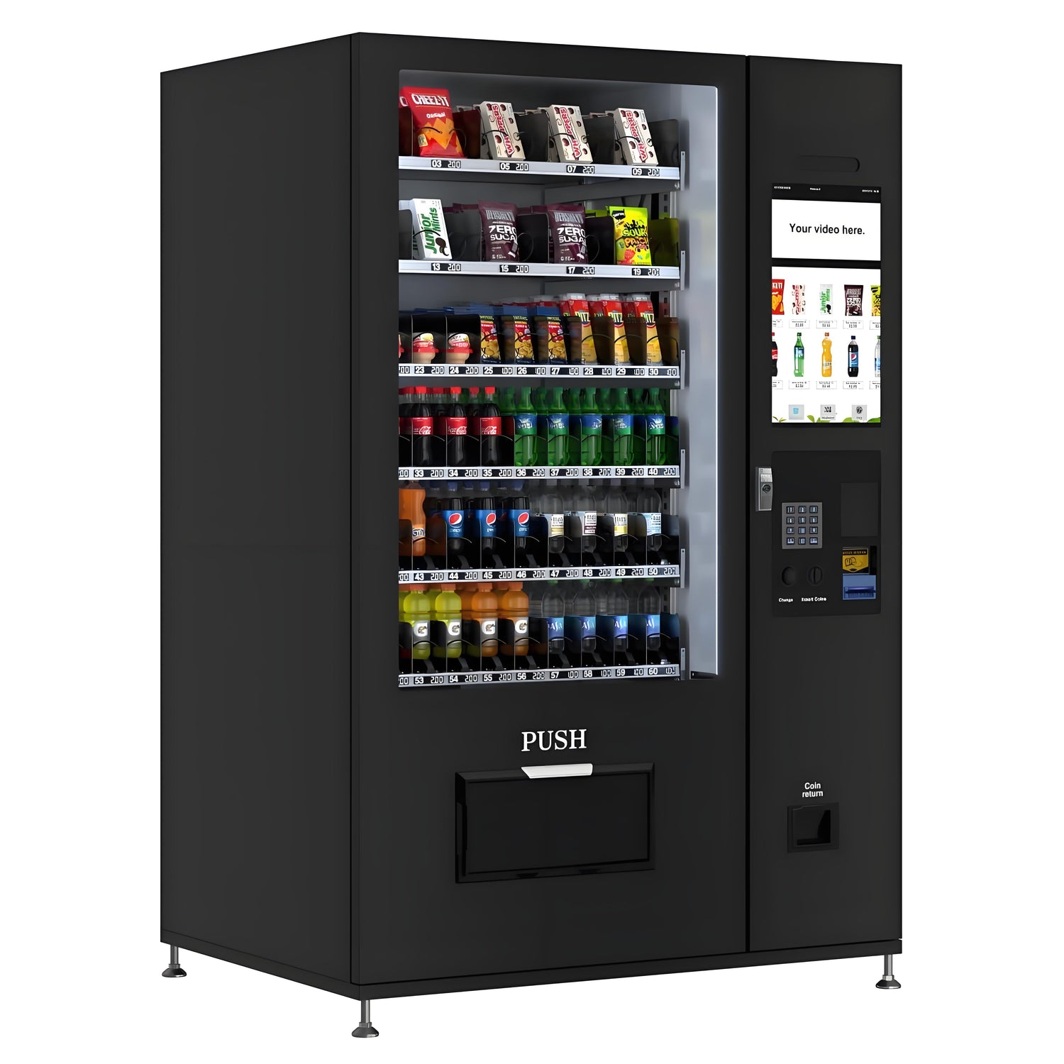 Kolvending Refrigerated Snack and Drink Vending Machine with 60 Slots and 22 Inch Touch Screen with Bill and Coin Acceptor in Black (KM-VMRT-50-BC)