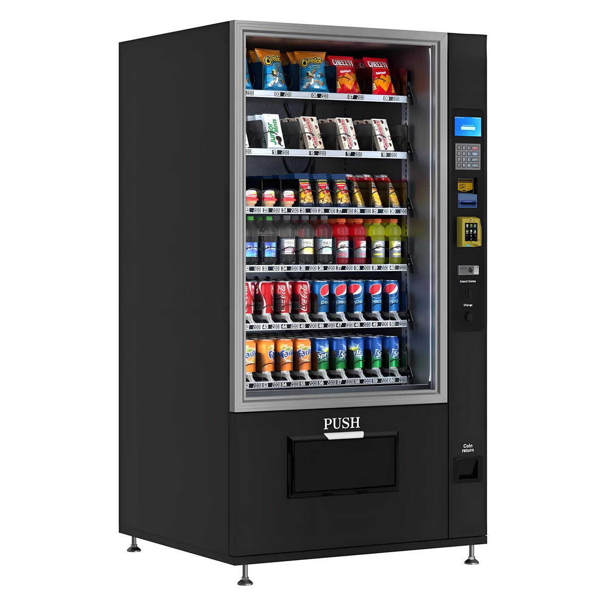 Kolvending Refrigerated Snack and Drink Vending Machine with 60 Slots, Credit Card Reader and Coin/Bill Acceptor in Black (KM-VMR-40-BCR)