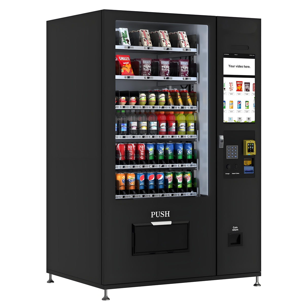 Kolvending Refrigerated Snack and Drink Vending Machine with 60 Slots and 22 Inch Touch Screen With CC Reader and Bill Acceptor in Black (KM-VMRT-50-BR)